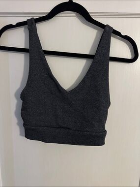 Gypsy Warrior Charcoal Gray Ribbed V-Neck Crop Tank